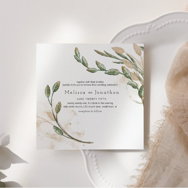 Gold Sage Green Floral Elegant Wedding Invitation (Creator Uploaded)