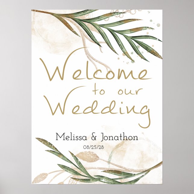 Gold Sage Green Floral Wedding Poster (Front)