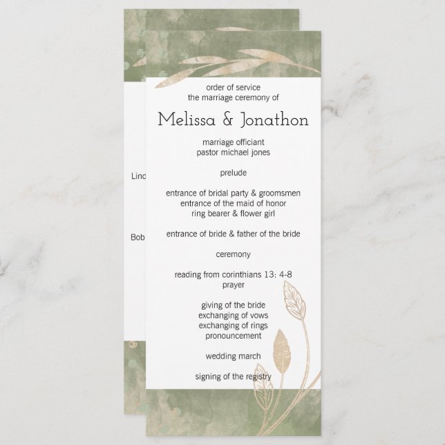 Gold Sage Green Floral Wedding Program (Front/Back)