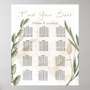 Gold Sage Green Floral Wedding Seating Chart