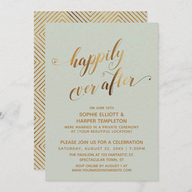 Gold & Sage Green Happily Ever After Post Wedding Invitation (Front/Back)