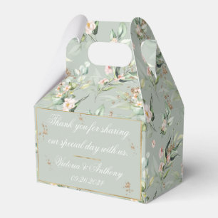 Gold Sage Green Watercolor Romantic Floral Wedding Favour Box