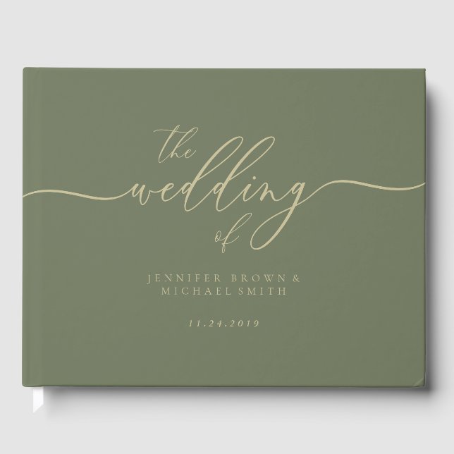 Gold Sage Swash Wedding Guest Book (Front)