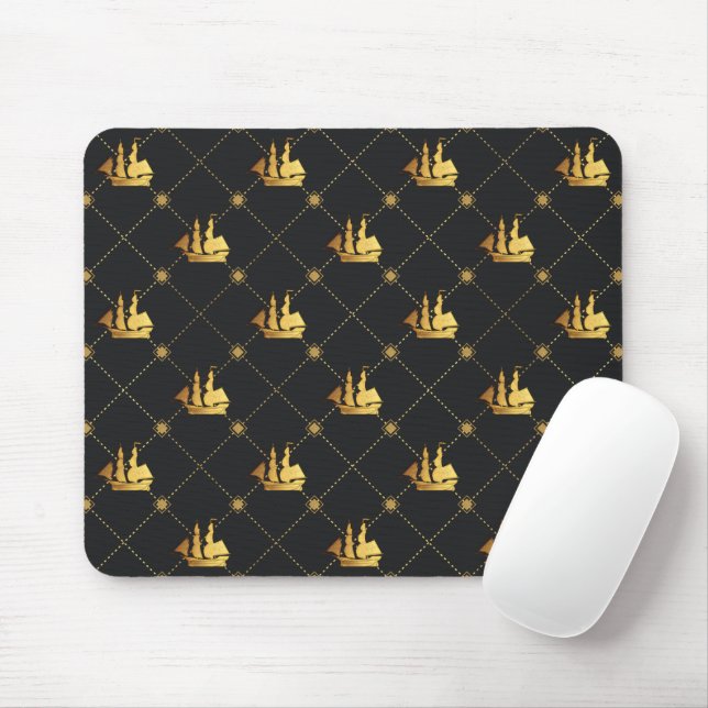Gold Sail Ship Mouse Pad (With Mouse)