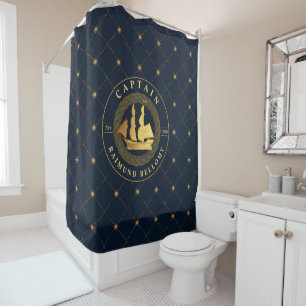 Gold Sail Ship Shower Curtain