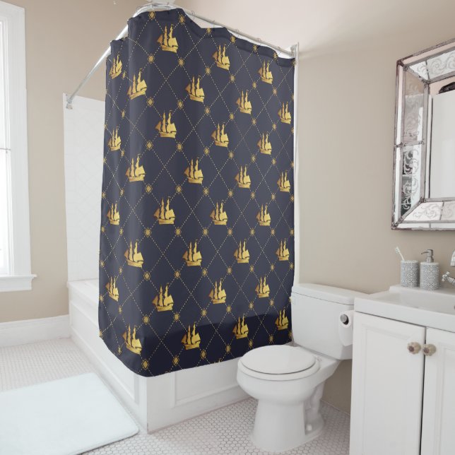Gold Sail Ship Shower Curtain (In Situ)