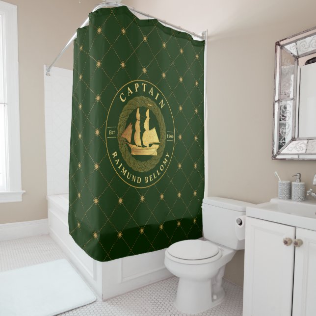 Gold Sail Ship Shower Curtain (In Situ)