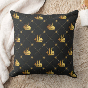 Gold Sail Ship Throw Pillow