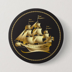 Gold Sailboat Nautical 7.5 Cm Round Badge
