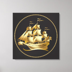 Gold Sailboat Nautical Canvas Print