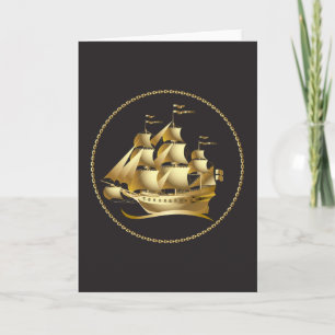 Gold Sailboat Nautical Card