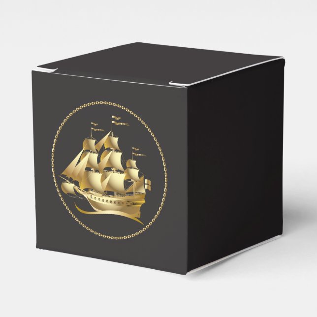 Gold Sailboat Nautical Favour Box (Front Side)