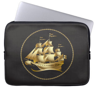 Gold Sailboat Nautical Laptop Sleeve