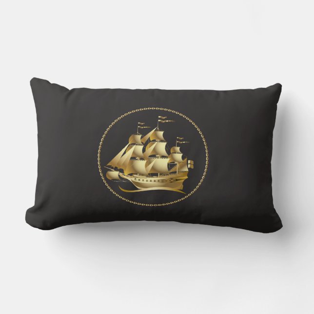 Gold Sailboat Nautical Men's Lumbar Cushion (Front)
