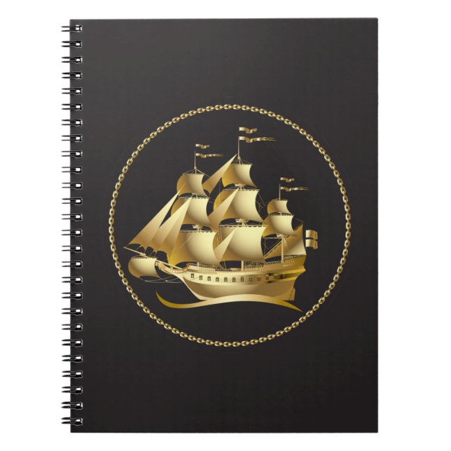 Gold Sailboat Nautical Notebook (Front)
