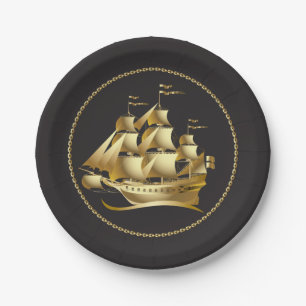 Gold Sailboat Nautical Paper Plate