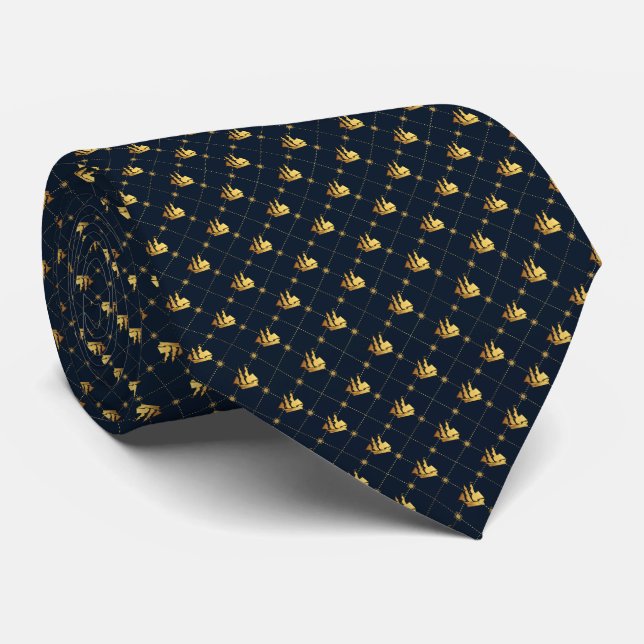 Gold Sailing Ship Tie (Rolled)