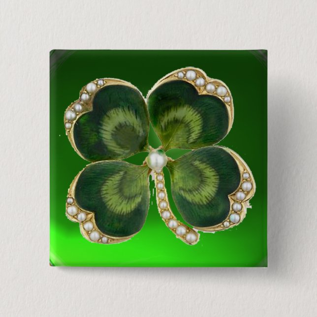 Gold Saint Patrick Shamrock Jewel with Pearls 15 Cm Square Badge (Front)