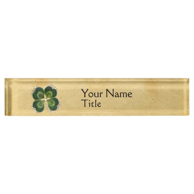 Gold Saint Patrick Shamrock Jewel with Pearls Nameplate (Front)
