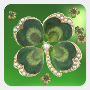 Gold Saint Patrick Shamrock Jewel with Pearls Square Sticker