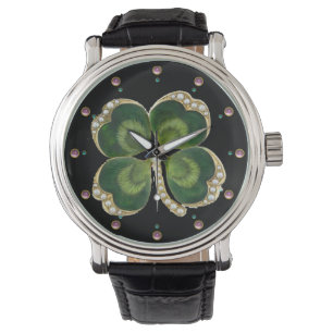 Gold Saint Patrick Shamrock Jewel with Pearls Watch