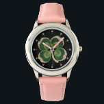 Gold Saint Patrick Shamrock Jewel with Pearls Watch<br><div class="desc">Elegant green floral jewel with  pearls and clover for St.Paddy's Day (, St. Patty ).</div>