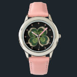 Gold Saint Patrick Shamrock Jewel with Pearls Watch<br><div class="desc">Elegant green floral jewel with  pearls and clover for St.Paddy's Day (, St. Patty ).</div>