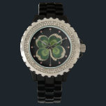 Gold Saint Patrick Shamrock Jewel with Pearls Watch<br><div class="desc">Elegant green floral jewel with  pearls and clover for St.Paddy's Day (, St. Patty ).</div>