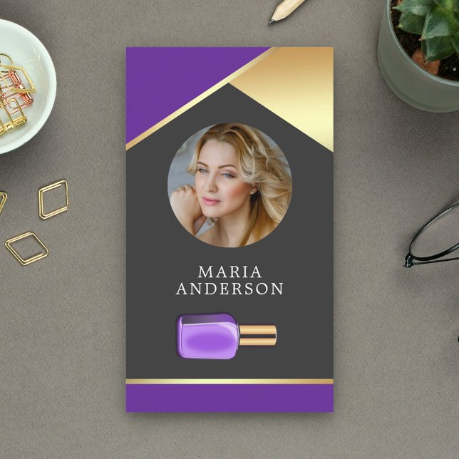 Gold Salon Nail Polish Bottle Manicurist Photo Business Card (Creator Uploaded)