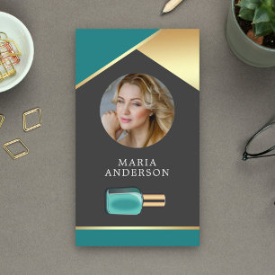 Gold Salon Nail Polish Bottle Manicurist Photo Business Card