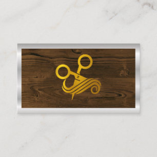 Gold Salon Scissors   Wood Metallic  Business Card