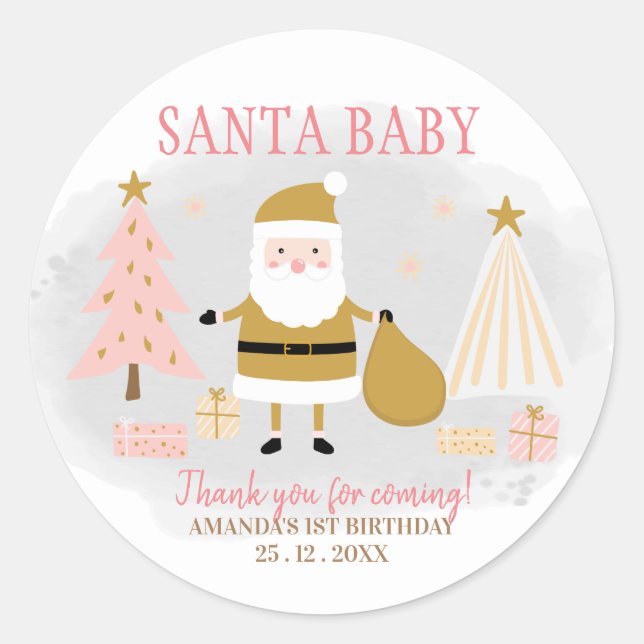 Gold Santa Claus Christmas Birthday Party Favour Classic Round Sticker (Front)