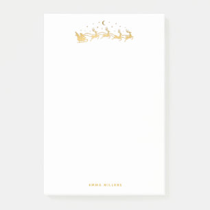 Gold Santa flying in a sleigh with reindeer  Post-it Notes