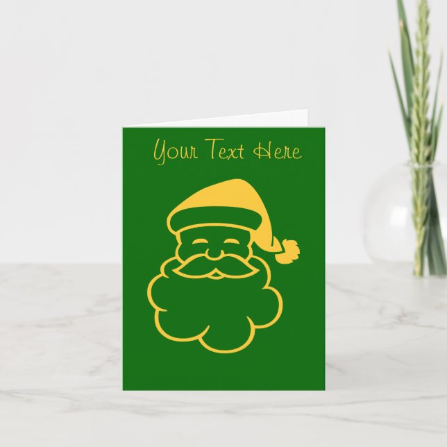 gold santa graphic design green holiday card (Front)