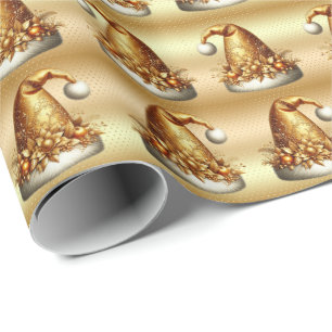 Gold Santa Hat Christmas Holiday Wrapping Paper