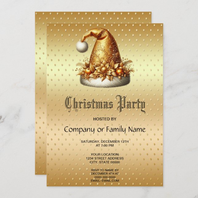 Gold Santa Hat Christmas Party Invitation (Front/Back)