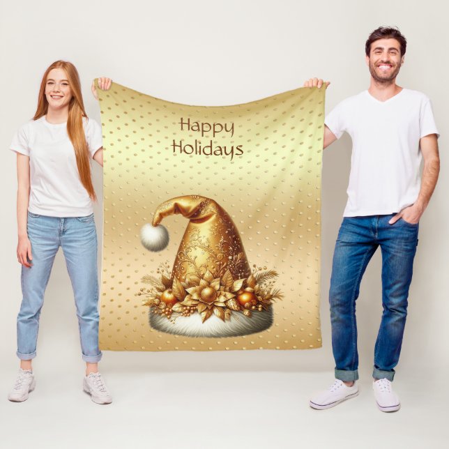 Gold Santa Hat Holiday Fleece Blanket (In Situ)