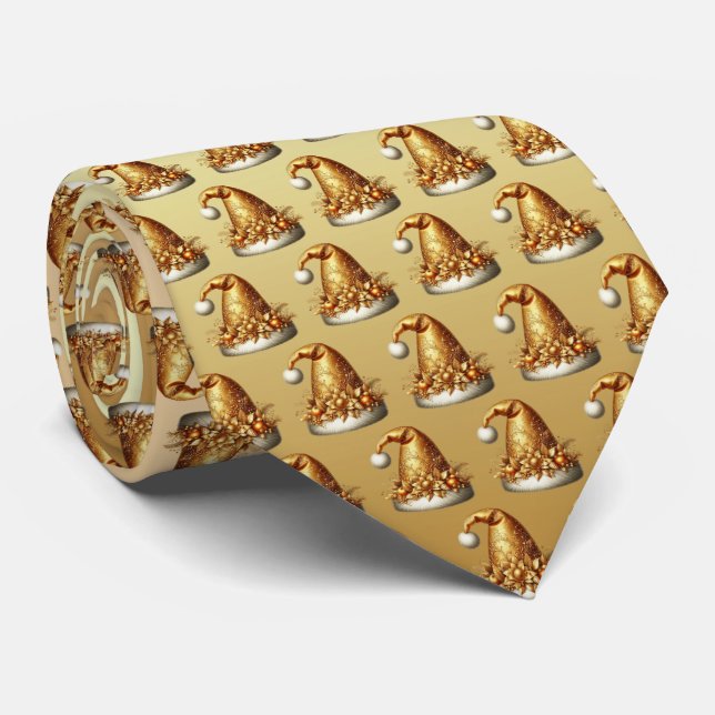 Gold Santa Hat Holiday Neck Tie (Rolled)