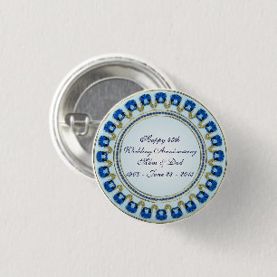Gold Sapphire Blue 45th Wedding Anniversary 3 Cm Round Badge