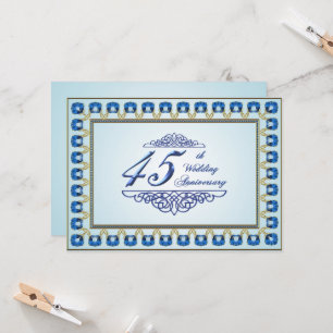 Gold Sapphire Blue 45th Wedding Anniversary Invitation