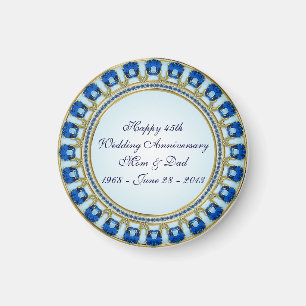 Gold Sapphire Blue 45th Wedding Anniversary Magnet
