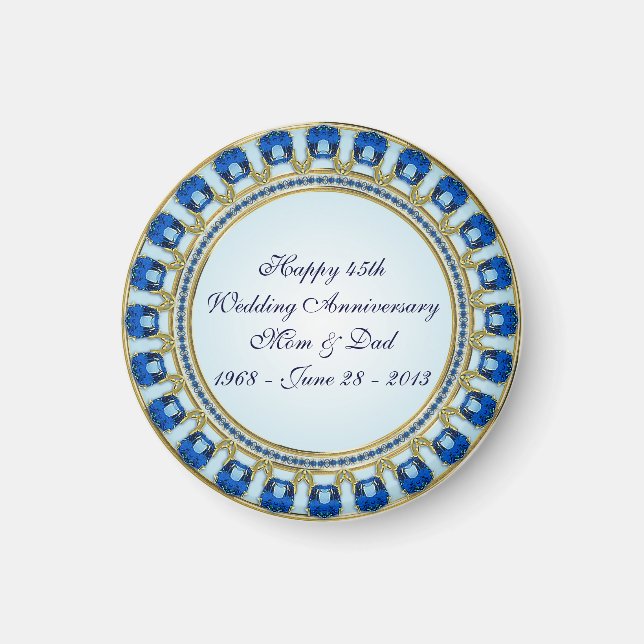 Gold Sapphire Blue 45th Wedding Anniversary Magnet (Front)