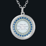 Gold Sapphire Blue 45th Wedding Anniversary Silver Plated Necklace<br><div class="desc">A Digitalbcon Images Design featuring a Blue Sapphire and Gold colour theme with a variety of custom images, shapes, patterns, styles and fonts in this one-of-a-kind "Sapphire Wedding Anniversary" Necklace. This attractive and colourful design comes complete with customisable text lettering and image to suit your own special occasion. Say "Happy...</div>