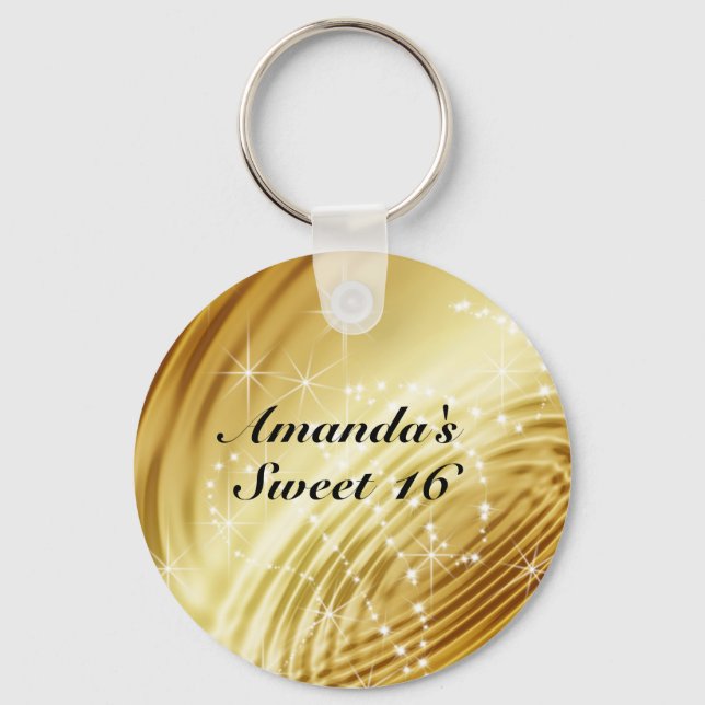 Gold Satin, Sparkle, Sweet Sixteen Favour Key Ring (Front)