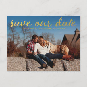 Gold Save Our Date Photo Overlay Postcard