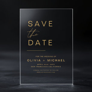 Gold Save the Date Elegant Minimalist Script Acrylic Invitations