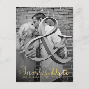 Gold Save the Date Typography Announcement Postcard