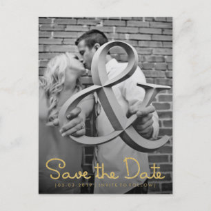 Gold Save the Date Typography Announcement Postcard