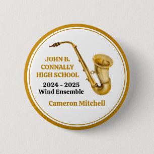 Gold Saxophone Player Personalised Band 6 Cm Round Badge
