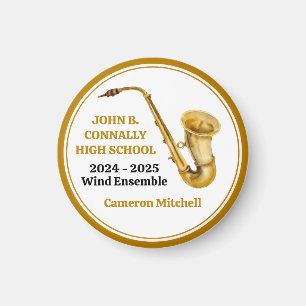 Gold Saxophone Player Personalised Band Magnet